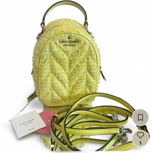 RARE NWT Kate Spade Yellow Tweed Mini Convertible Backpack